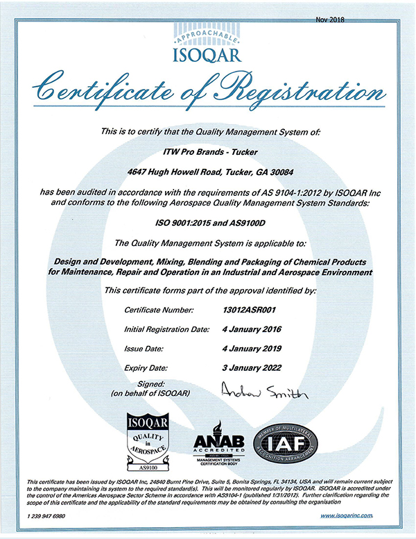 AS9100D Certificate of Registration - Tucker